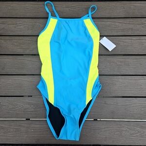 TYR Neon BLUE/YELLOW 1 Pc Swimsuit, Women's Size 36, Grab Bag Suit worn 1x